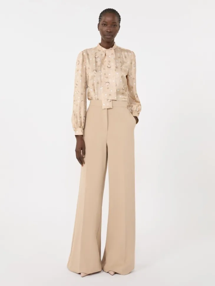 Printed silk pussy-bow shirt - ALBINO