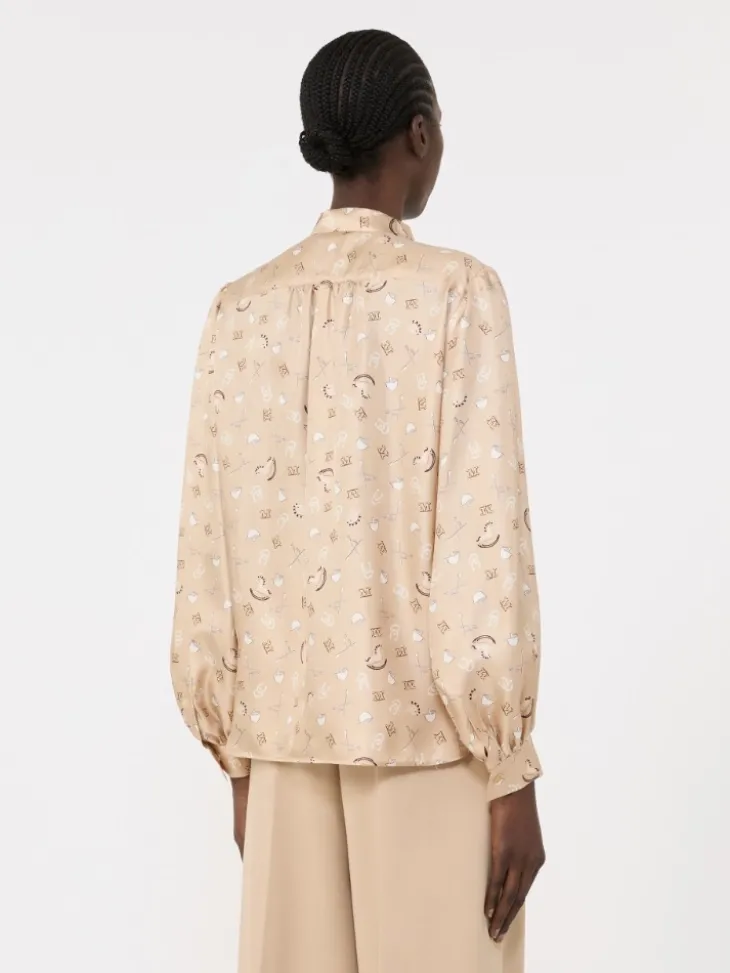 Printed silk pussy-bow shirt - ALBINO