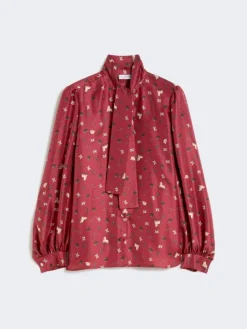 Printed silk pussy-bow shirt - RED