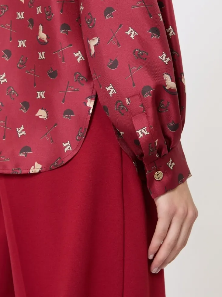 Printed silk pussy-bow shirt - RED