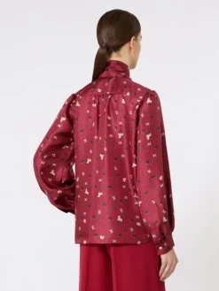 Printed silk pussy-bow shirt - RED