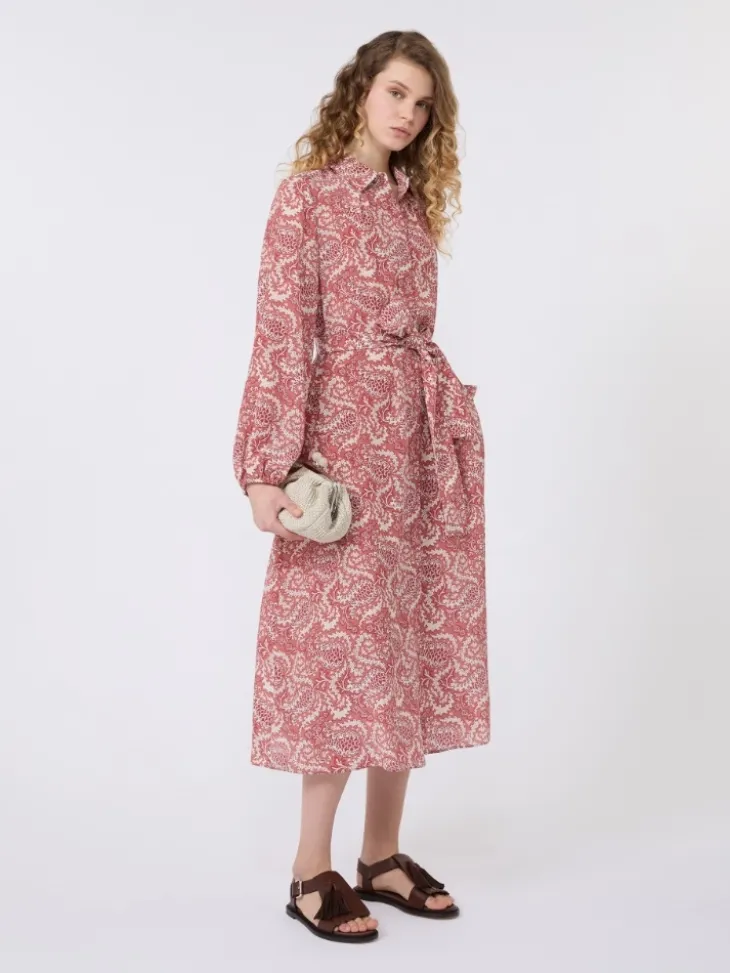 Printed silk shirt dress - CHERRY