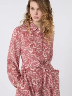 Printed silk shirt dress - CHERRY