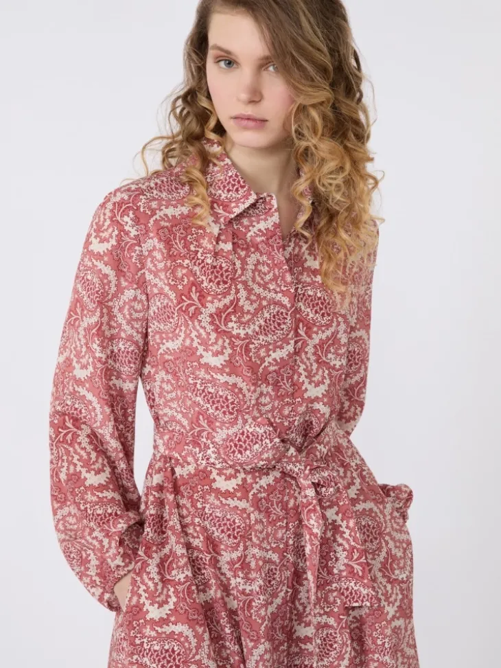 Printed silk shirt dress - CHERRY