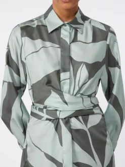 Printed silk shirt dress - GREEN