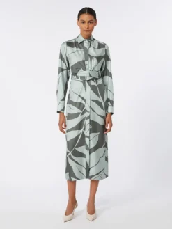Printed silk shirt dress - GREEN