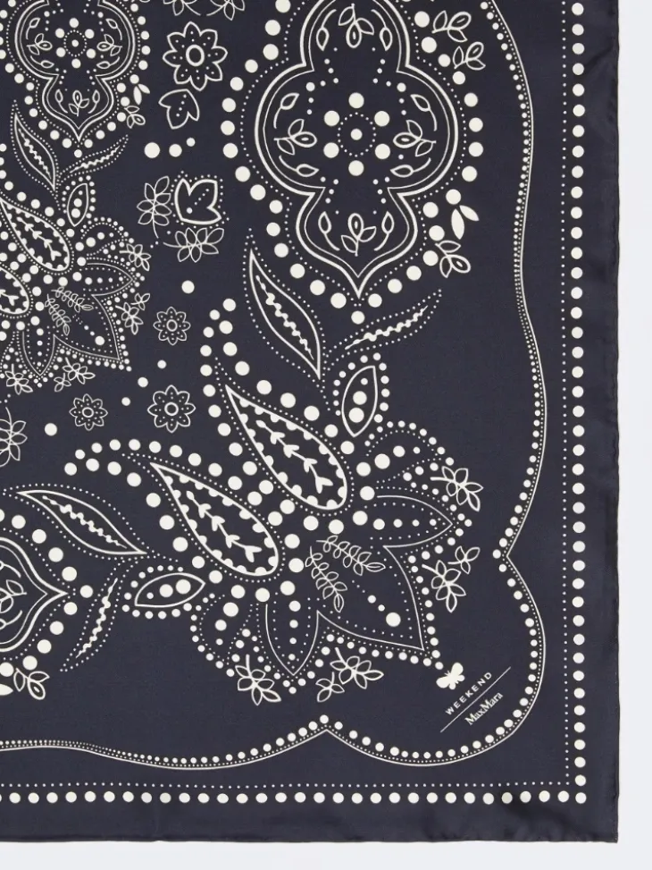 Printed silk square foulard - MIDNIGHTBLUE