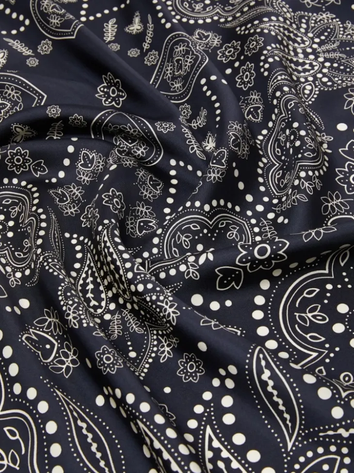 Printed silk square foulard - MIDNIGHTBLUE