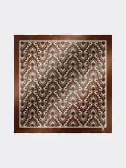 Printed silk square foulard - CARAMEL