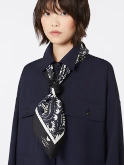 Printed silk square foulard - NAVY