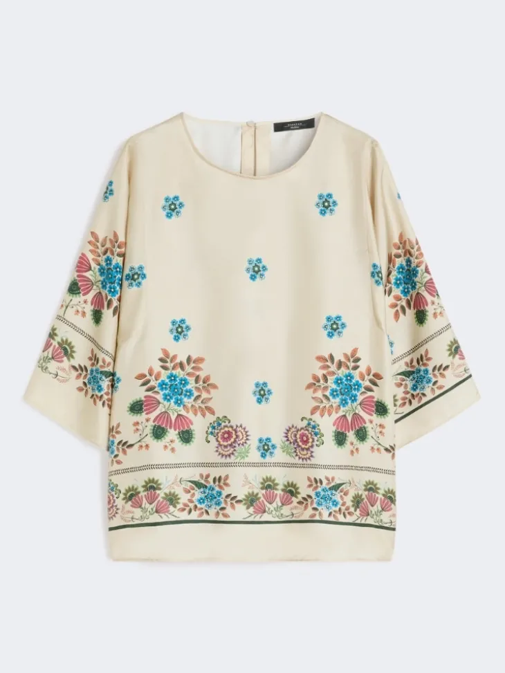 Printed silk twill blouse - IVORY