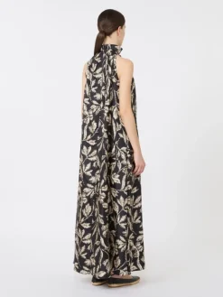 Printed silk twill dress - BLACK