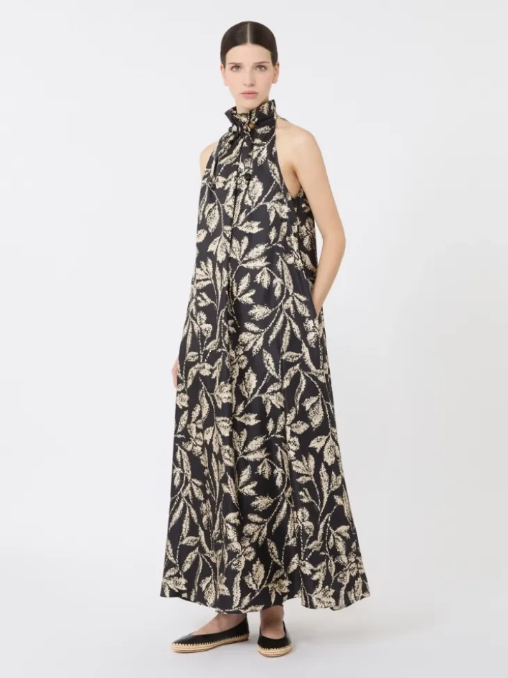 Printed silk twill dress - BLACK