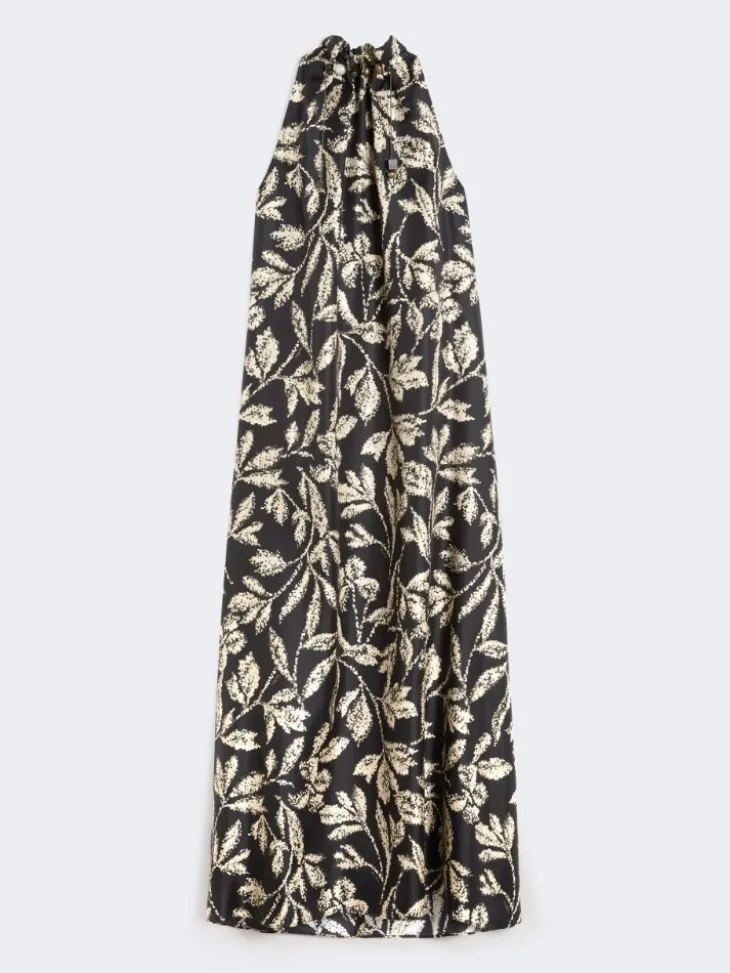 Printed silk twill dress - BLACK