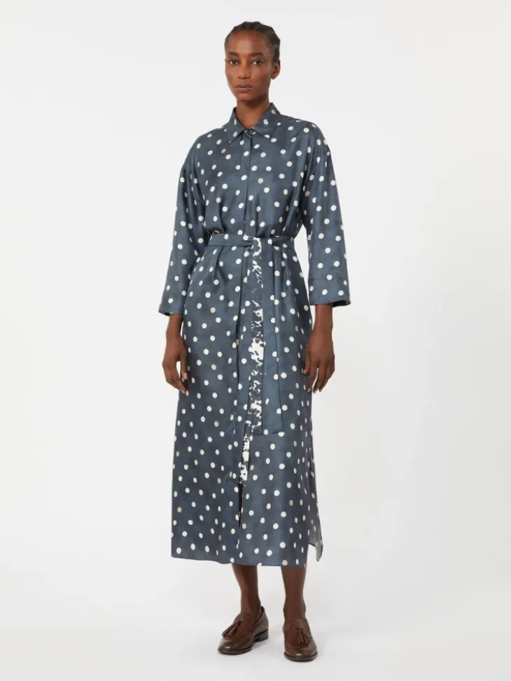 Printed silk twill dress - ULTRAMARINE