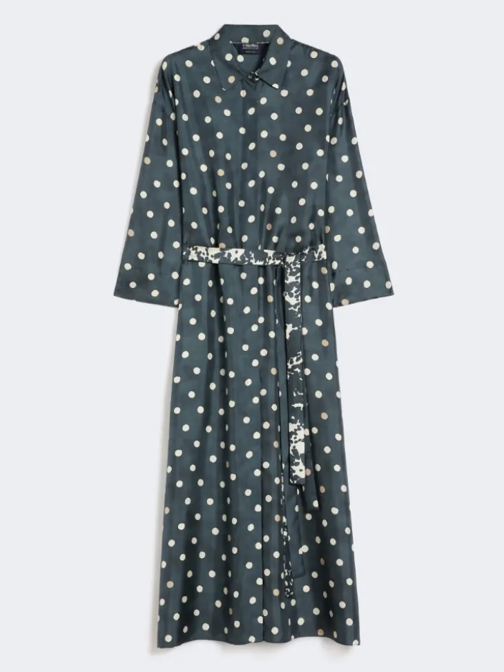 Printed silk twill dress - ULTRAMARINE