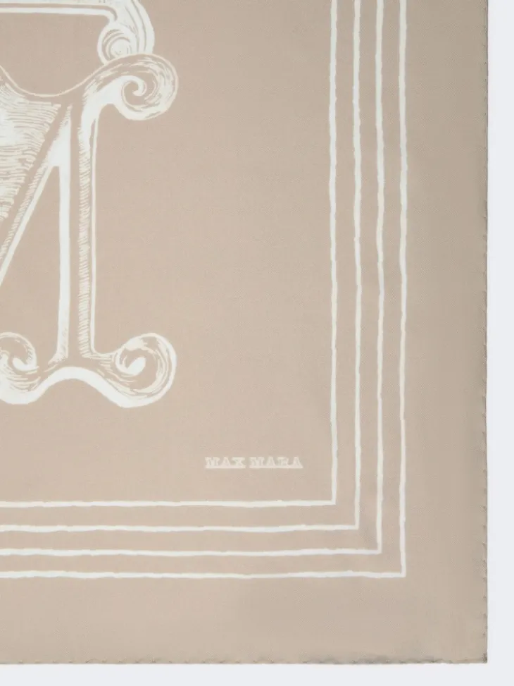 Printed silk twill oversized scarf - SAND