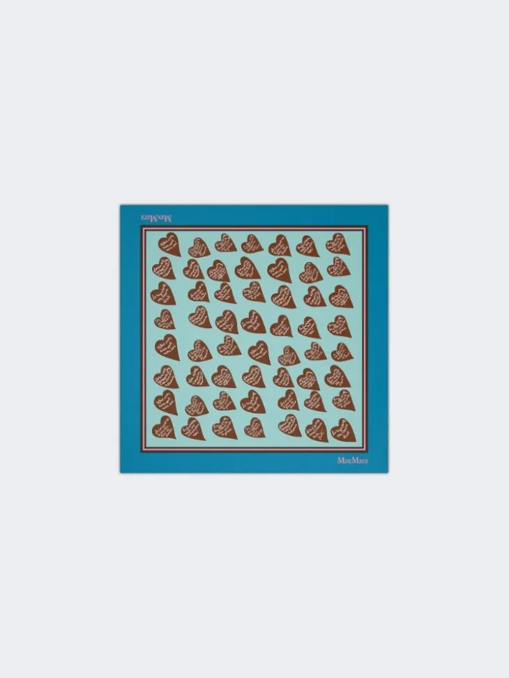 Printed silk twill scarf - LIGHT BLUE