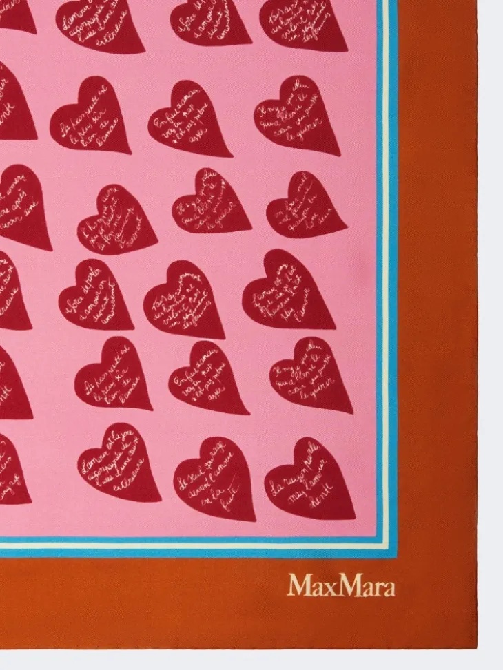 Printed silk twill scarf - ORANGE