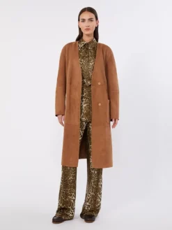 Printed silk twill shirt - BROWN