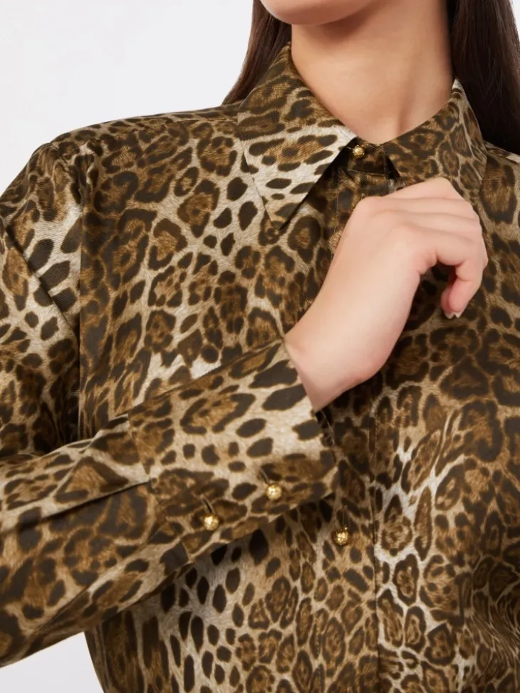 Printed silk twill shirt - BROWN