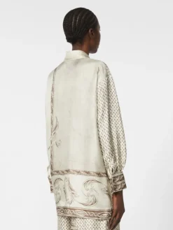 Printed silk twill shirt - IVORY