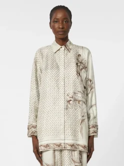 Printed silk twill shirt - IVORY