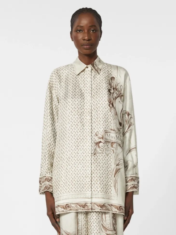 Printed silk twill shirt - IVORY