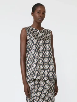 Printed silk twill top - ULTRAMARINE