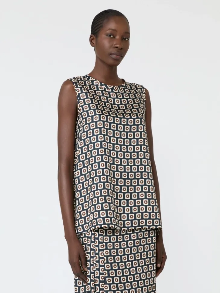 Printed silk twill top - ULTRAMARINE