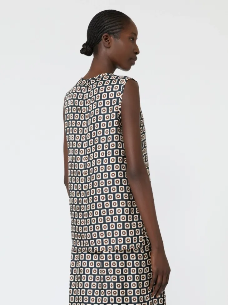 Printed silk twill top - ULTRAMARINE