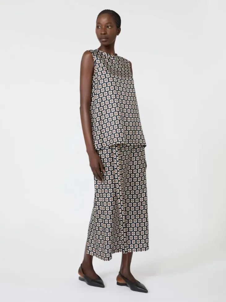 Printed silk twill top - ULTRAMARINE