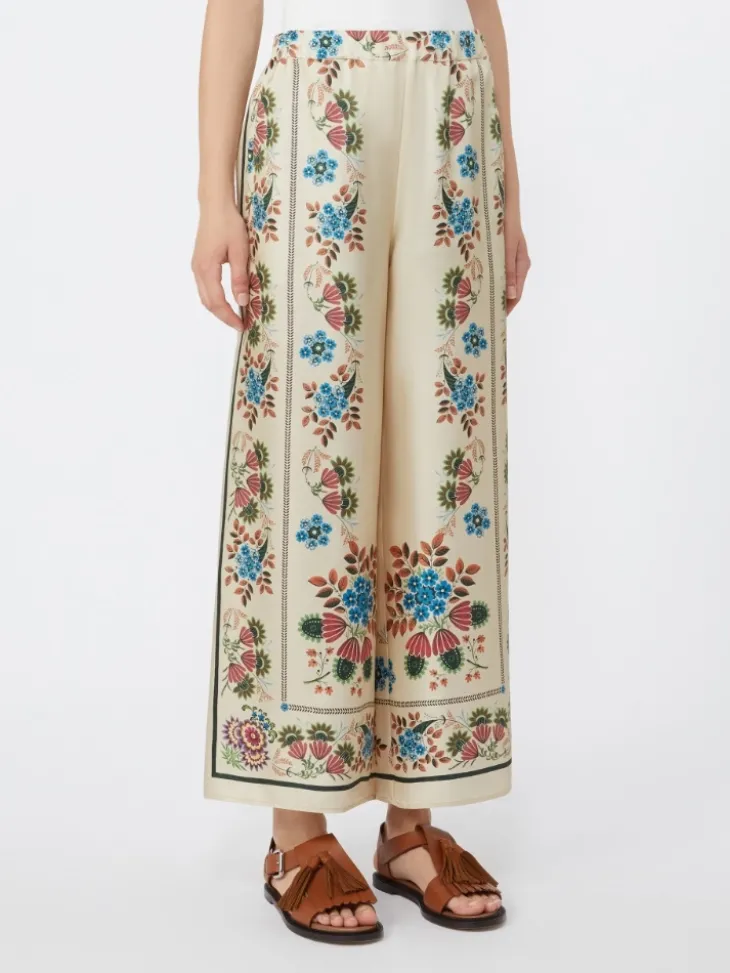 Printed silk twill trousers - IVORY