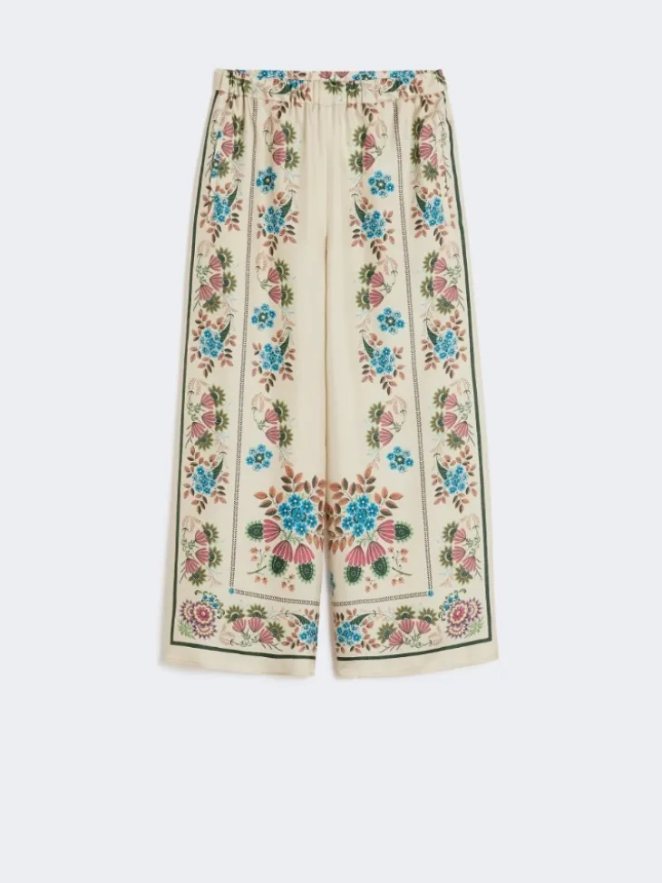 Printed silk twill trousers - IVORY