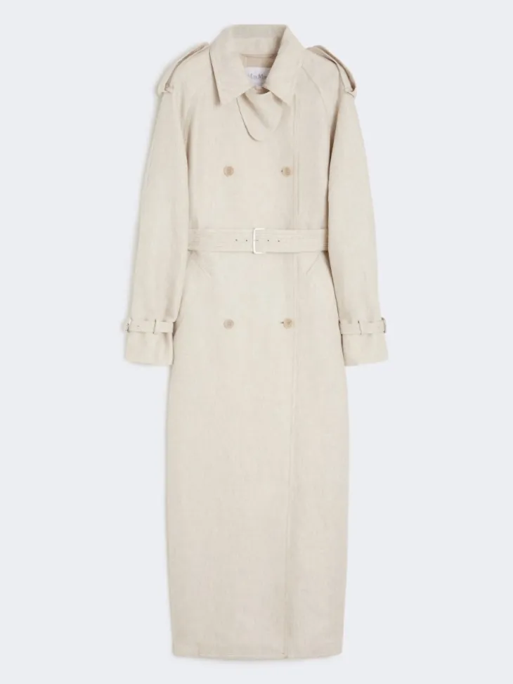 Pure linen drill double-breasted duster coat - SAND