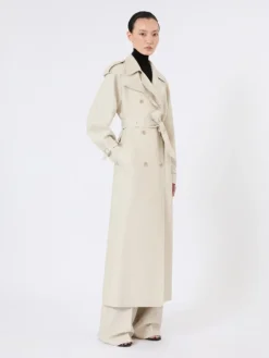 Pure linen drill double-breasted duster coat - SAND