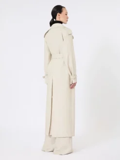 Pure linen drill double-breasted duster coat - SAND