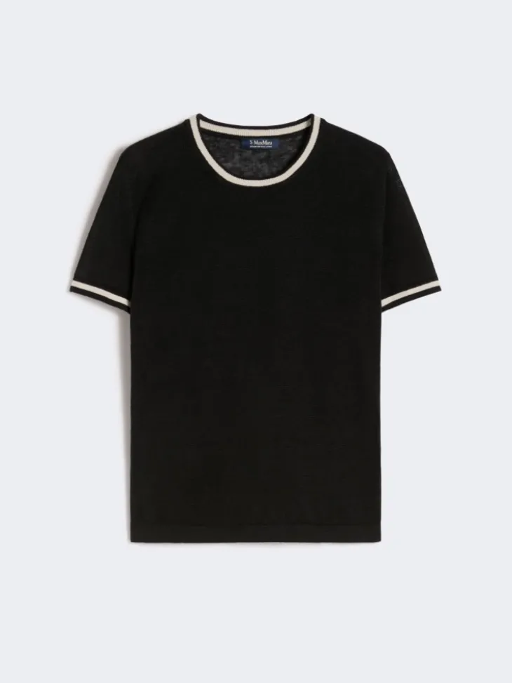 Pure linen yarn sweater - BLACK