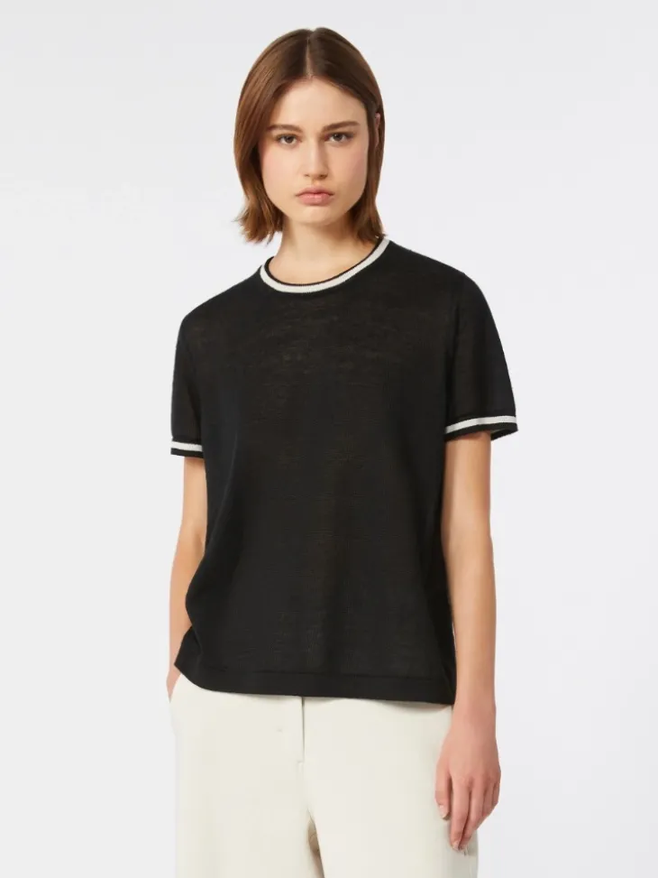 Pure linen yarn sweater - BLACK