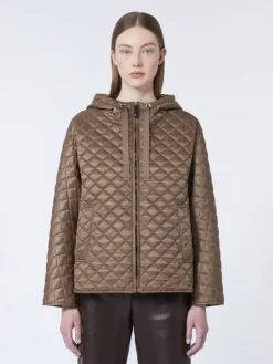 Quilted water-repellent canvas padded jacket - TOBACCO