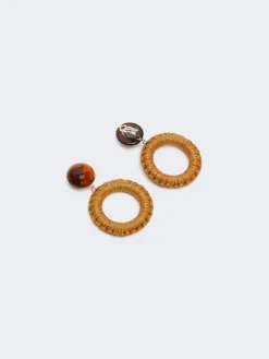 Raffia and resin earrings - CARAMEL