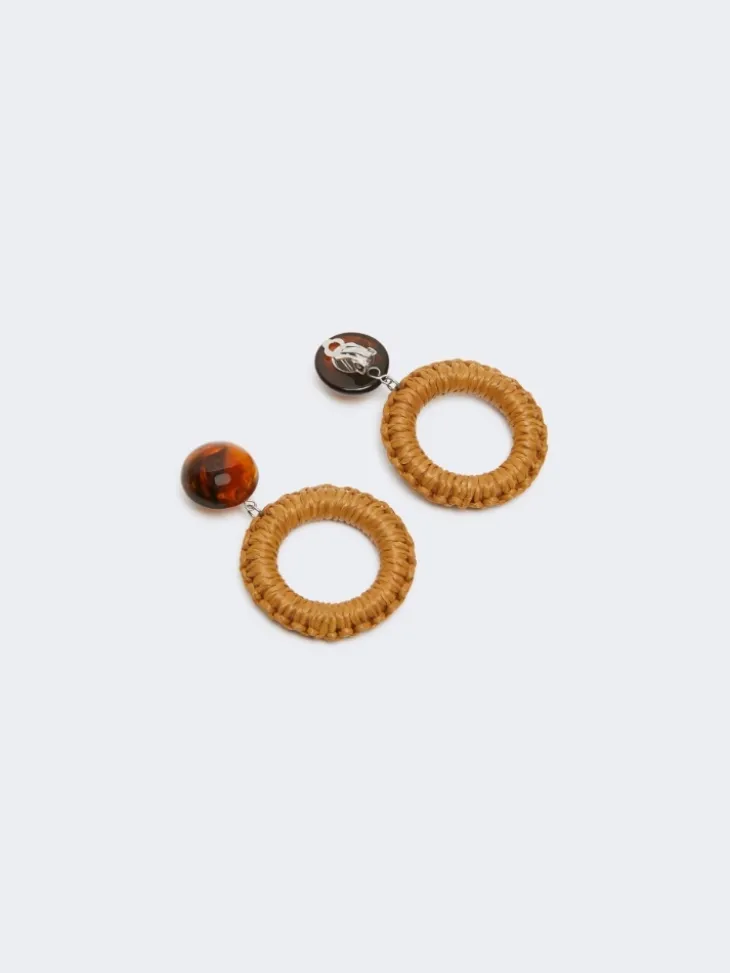 Raffia and resin earrings - CARAMEL