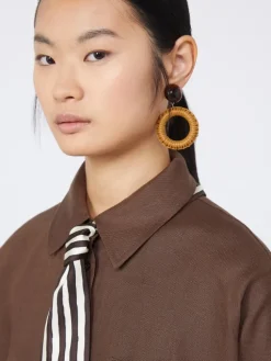 Raffia and resin earrings - CARAMEL