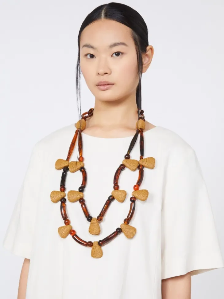 Raffia and resin necklace - CARAMEL