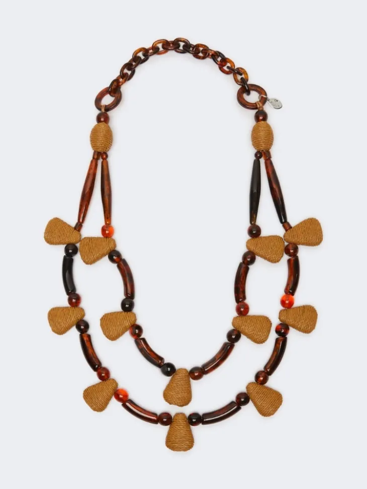 Raffia and resin necklace - CARAMEL