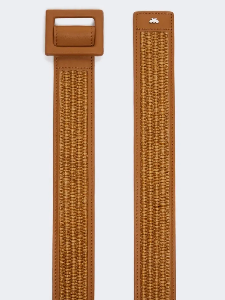 Raffia effect belt - TANGERINE