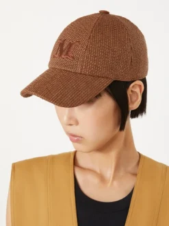 Raffia-effect basketweave baseball hat - AMBER BROWN
