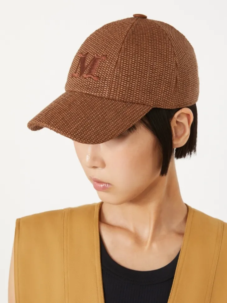 Raffia-effect basketweave baseball hat - AMBER BROWN