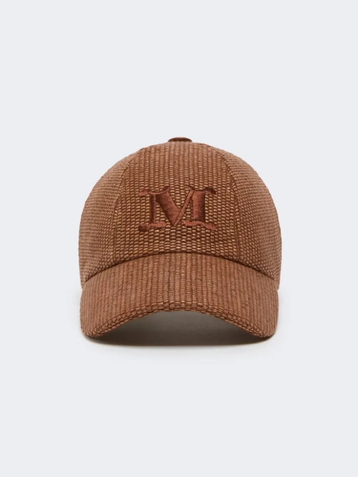 Raffia-effect basketweave baseball hat - AMBER BROWN