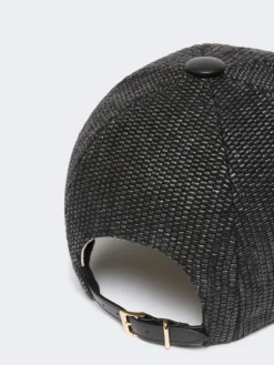 Raffia-effect basketweave baseball hat - BLACK